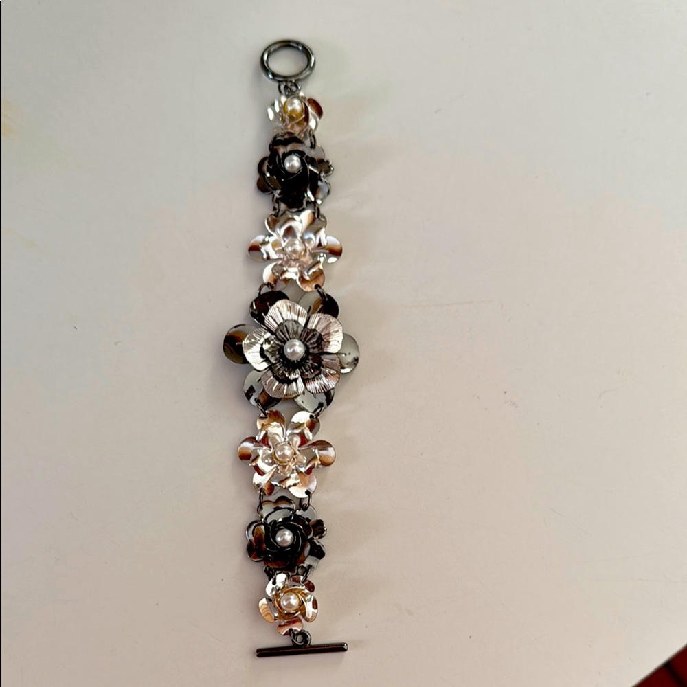Floral Silver and Black Bracelet